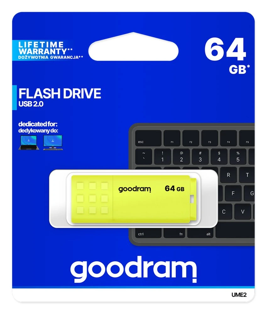 Goodram UME2 | USB-A 2.0 Flash Drive | 64GB | Geel - Afbeelding 2