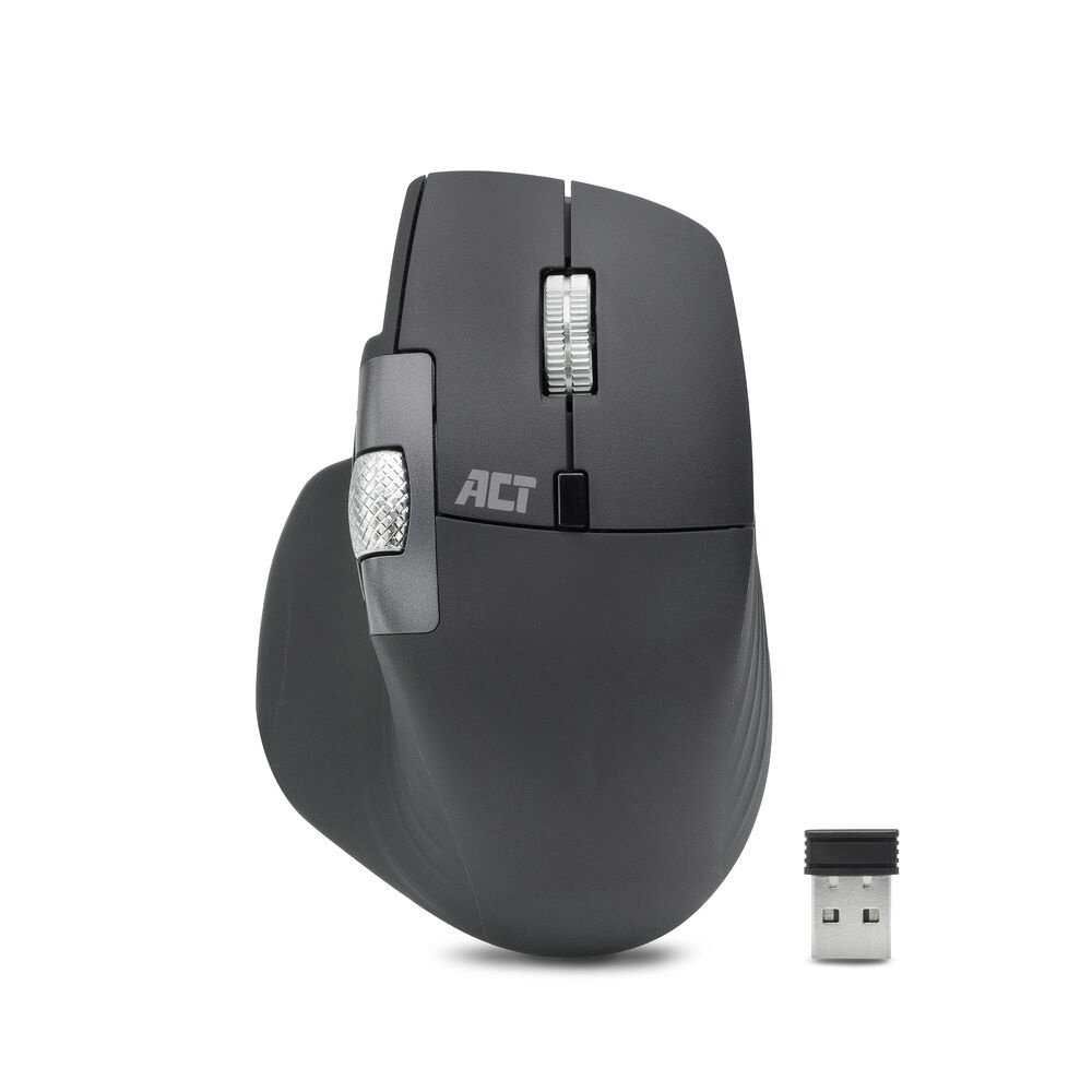 ACT AC5147 | Draadloze Multi-Connect Muis | Bluetooth en USB-A Ontvanger | Oplaadbaar | 4800 DPI | Stille Klik | Zwart
