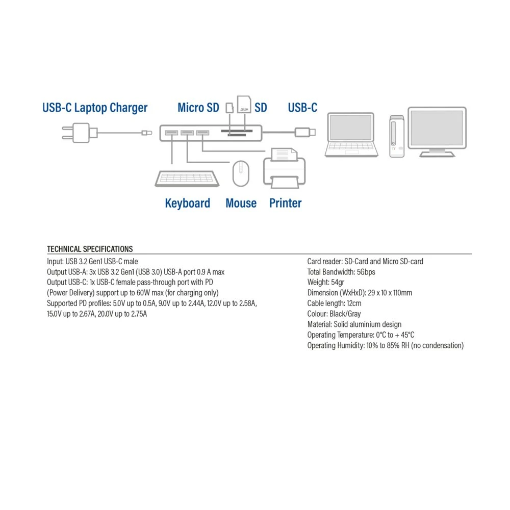ACT AC7050 | 3-Poorts USB-C Hub | Kaartlezer | Zilver - Afbeelding 7