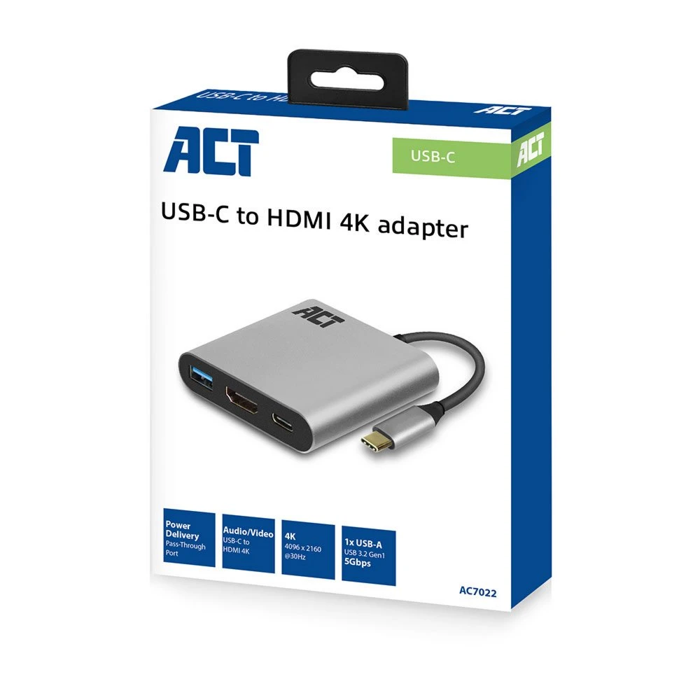 ACT AC7022 | USB-C naar HDMI Female Adapter | PD Pass-Through 60W | 4K | USB-A - Afbeelding 3