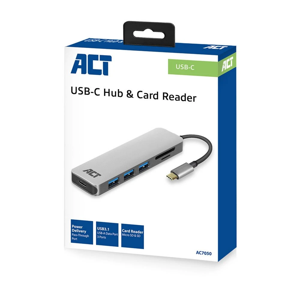ACT AC7050 | 3-Poorts USB-C Hub | Kaartlezer | Zilver - Afbeelding 3