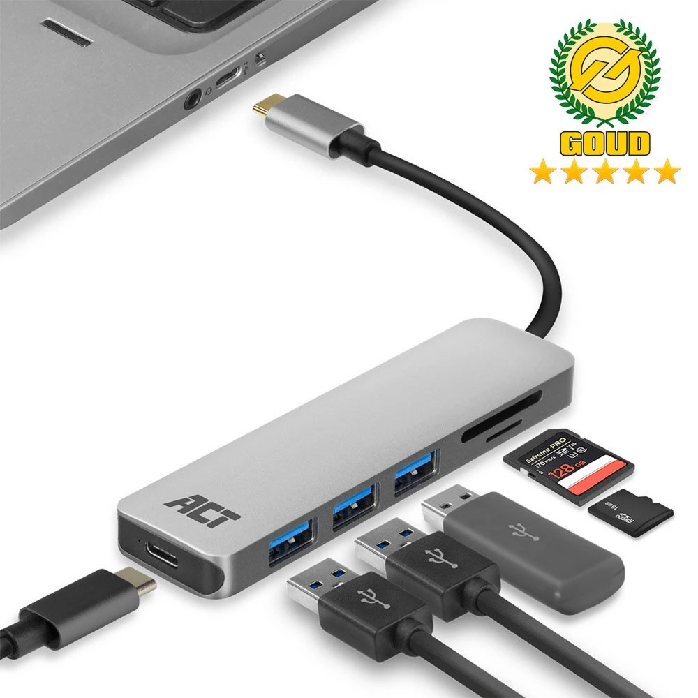ACT AC7050 | 3-Poorts USB-C Hub | Kaartlezer | Zilver - Afbeelding 2
