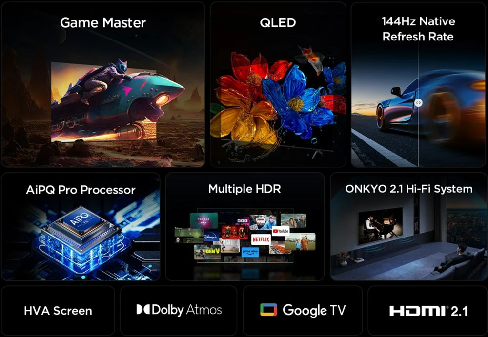 TCL 55T8C | 55" 4K Ultra HD QLED Smart TV | 120Hz | Google TV + Wifi | Dolby Vision & HDR10+ | HDMI 2.1 (2025) - Afbeelding 3