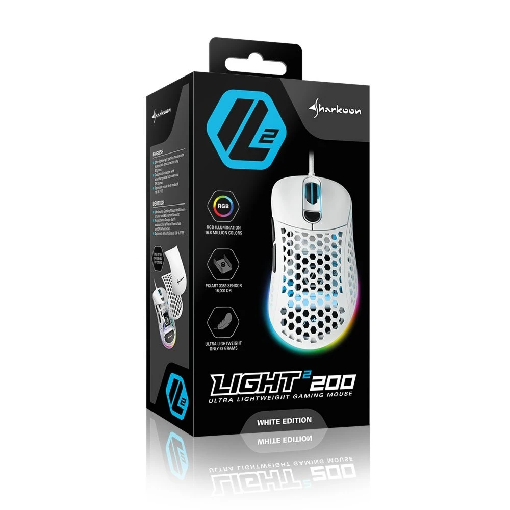 Sharkoon Light² 200 | Bekabelde Gaming Muis | Links- en Rechtshandig | USB-A | 16000 DPI | Wit - Afbeelding 9