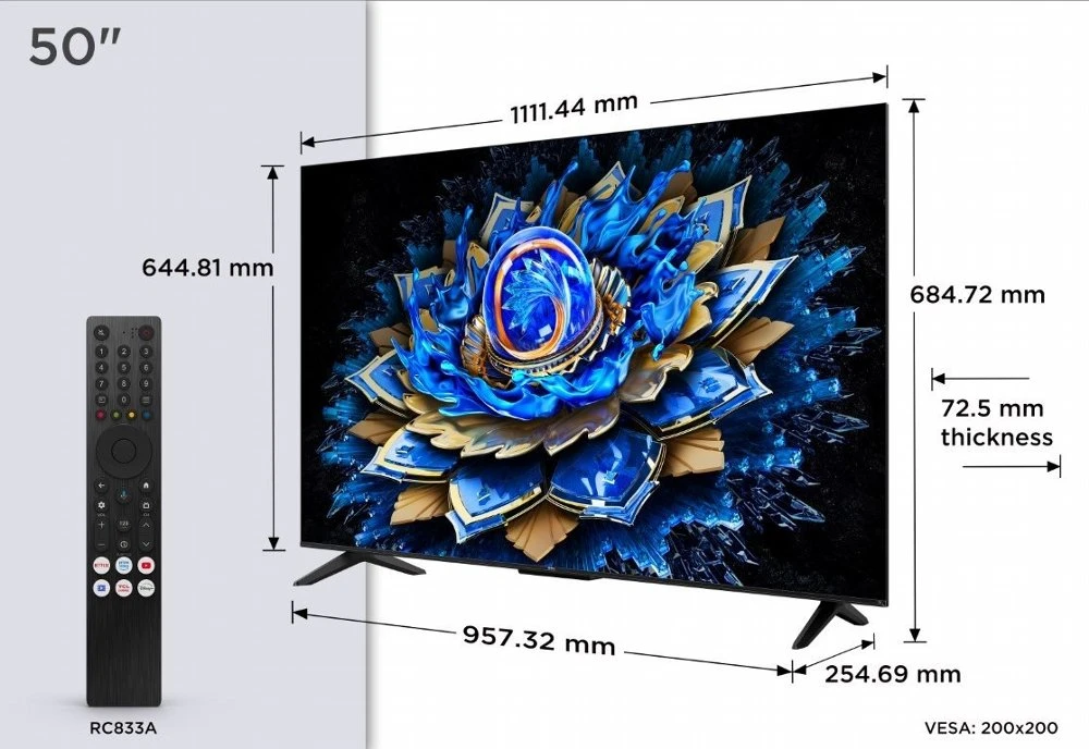 TCL 50T69C | 50" 4K Ultra HD QLED | 60Hz | Google TV | Dolby Vision | HDMI 2.1 | Smart TV - Afbeelding 6