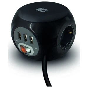 ACT AC2400 | Stekkerdoos | 3 Stopcontacten | Zwart