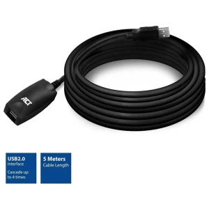 ACT AC6005 | USB 2.0 Signaalversterker | USB-A naar USB-A | 5m | Zwart
