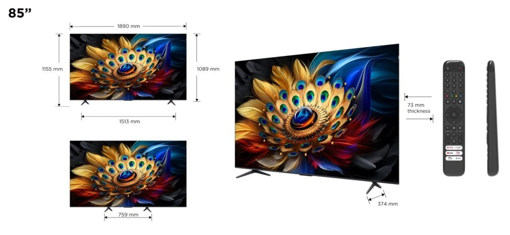 TCL 85C69B 85" | 4K Ultra HD QLED Smart TV | Google TV + Wifi | Dolby Vision | Quantum Dot met Levendige Kleuren | 60Hz - Afbeelding 3