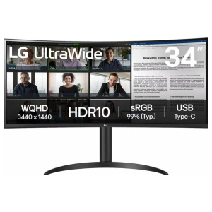 LG 34WR55QK-B | 34" Curved Ultrawide | 3440 x 1440 | Wide Quad HD | Zwart | Power Delivery | USB hub