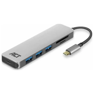 ACT AC7050 | 3-Poorts USB-C Hub | Kaartlezer | Zilver