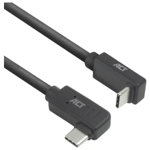 ACT AC7480 | USB 3.2 Gen 2 Kabel | USB-C (haaks links/rechts) naar USB-C (haaks boven/beneden) | 60W | 10Gbps | 0,5m | Zwart