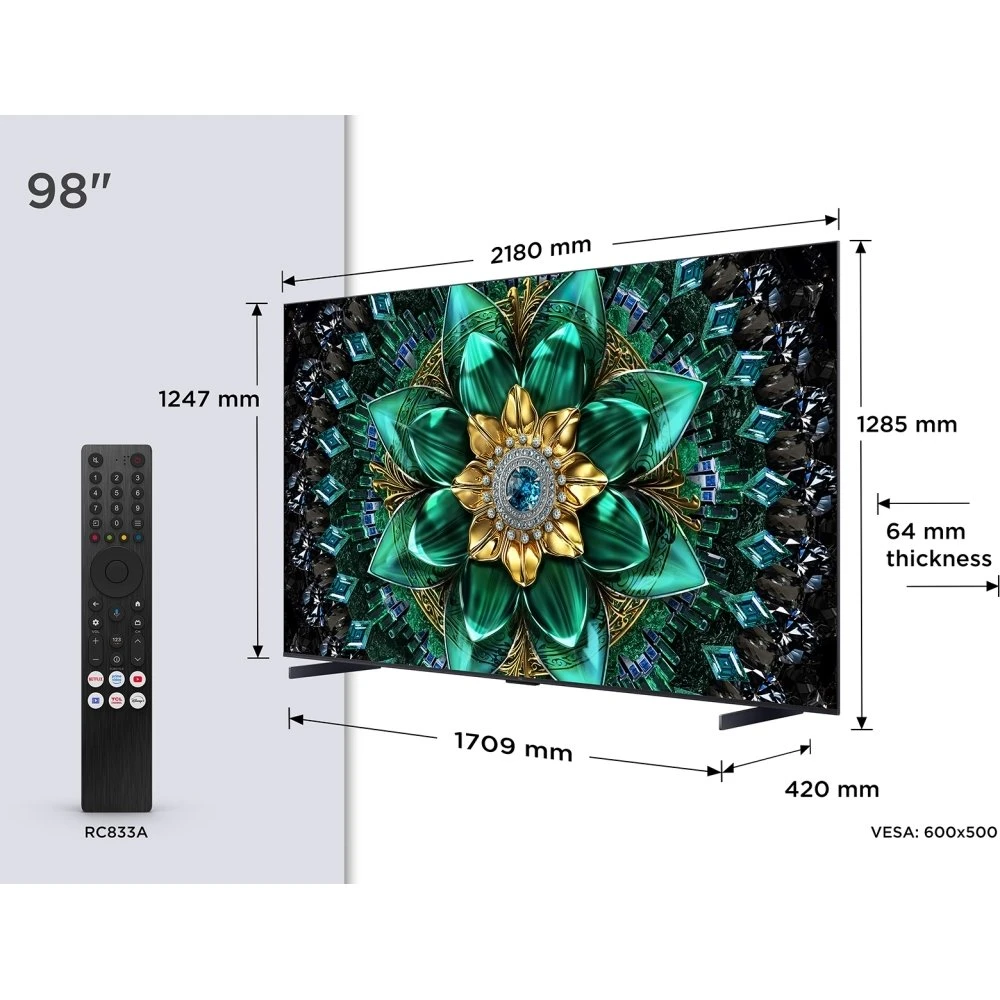TCL 98Q6C 98" | 4K Ultra HD QD-MiniLED Smart TV | Google TV + Wifi | Dolby Vision | Quantum Dot | 120Hz - Afbeelding 2
