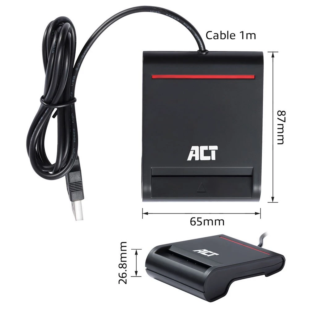 ACT AC6015 USB Smartcard eID Kaartlezer – Zwart | USB 2.0 | Geschikt voor Windows & macOS - Afbeelding 4