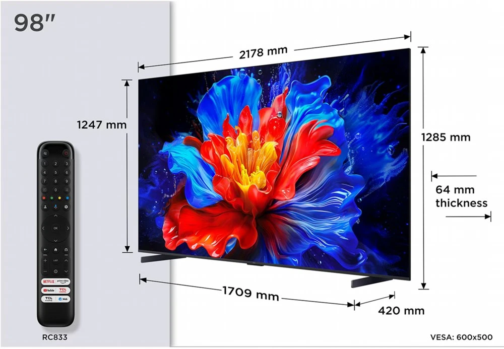 TCL 98P89K | 98" 4K Ultra HD QLED DLED Smart TV | Dolby Vision | HDR10+ | 144Hz (2025) - Afbeelding 6