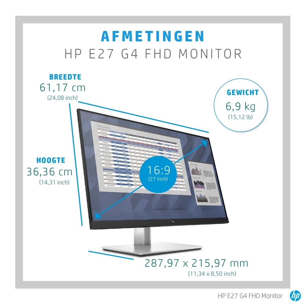 HP E-Series E27 G4 27" | 1920x1080 IPS | 60Hz | Full HD Monitor | Zwart - Afbeelding 14