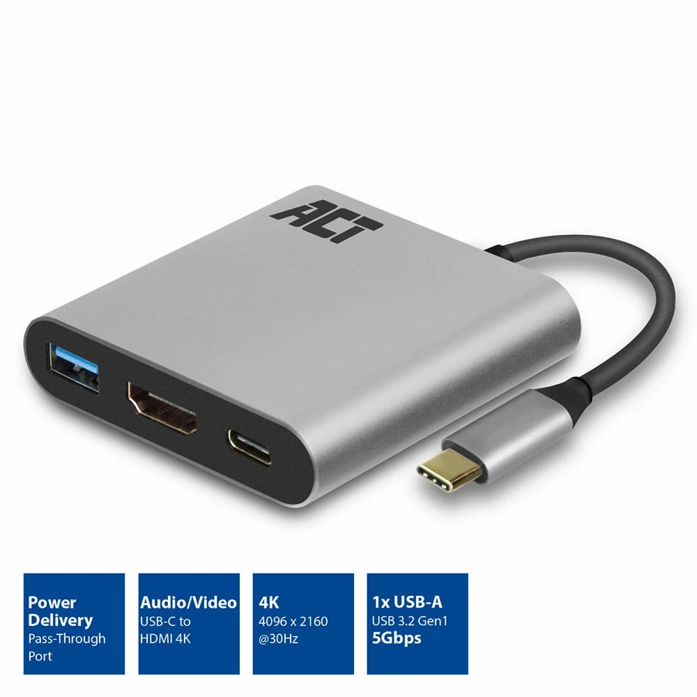 ACT AC7022 | USB-C naar HDMI Female Adapter | PD Pass-Through 60W | 4K | USB-A - Afbeelding 2