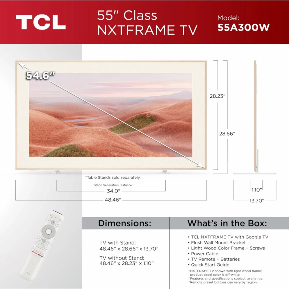 TCL NXTFRAME 55A300W | 55" 4K Ultra HD QLED Smart TV | Google TV | Dolby Vision | 120Hz | Slim Design - Afbeelding 4