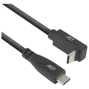 ACT AC7472 | USB 3.2 Gen 2 Kabel | USB-C (recht) naar USB-C (haaks boven/beneden) | 60W | 10Gbps | 2m | Zwart