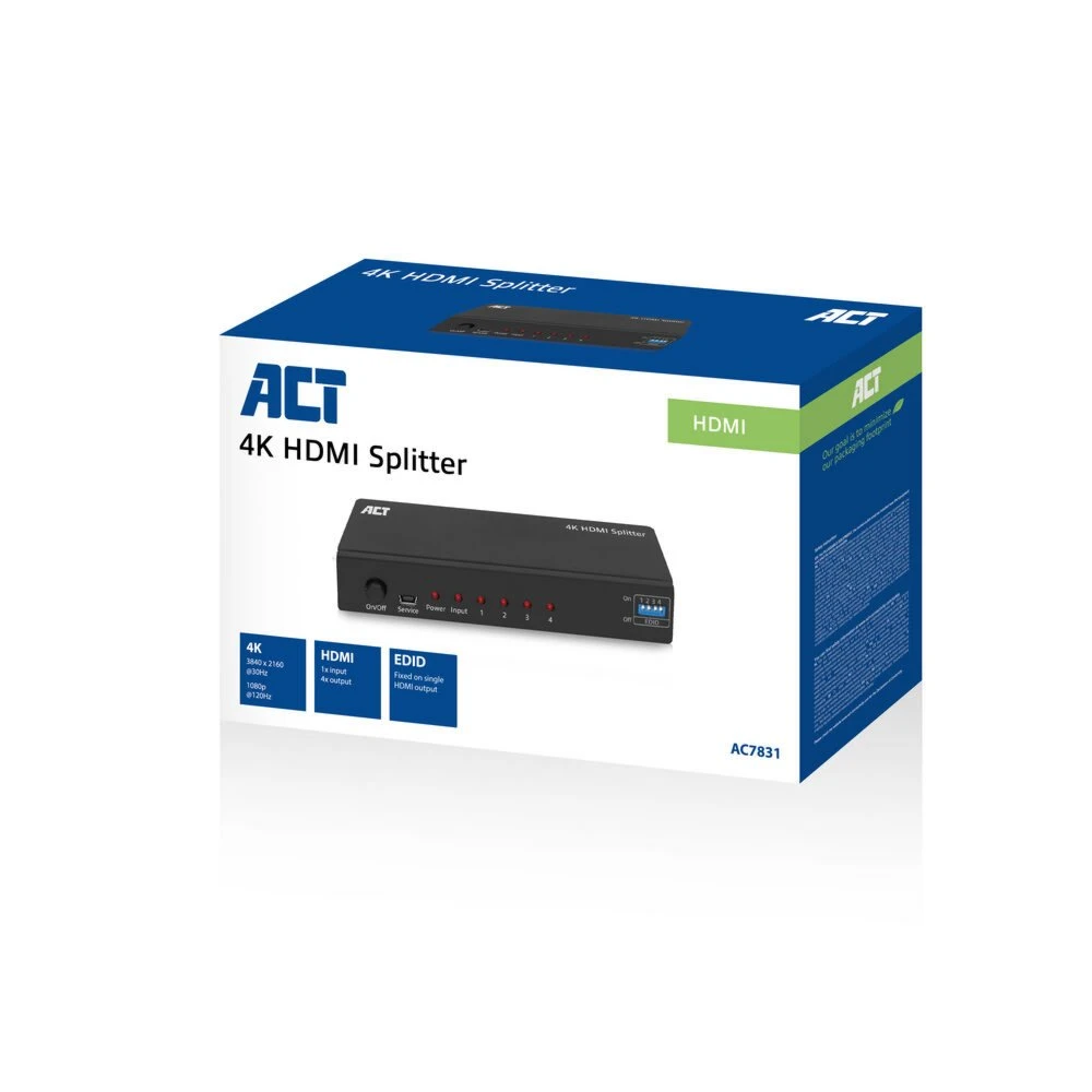 ACT AC7831 | HDMI Splitter | 1 Ingang, 4 Uitgangen | 4K @ 60Hz | Zwart - Afbeelding 4