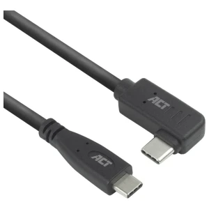 ACT AC7405 | USB 3.0 Kabel | USB-C (recht) naar USB-C (haaks) | 60W | 10Gbps | 0,5m | Zwart
