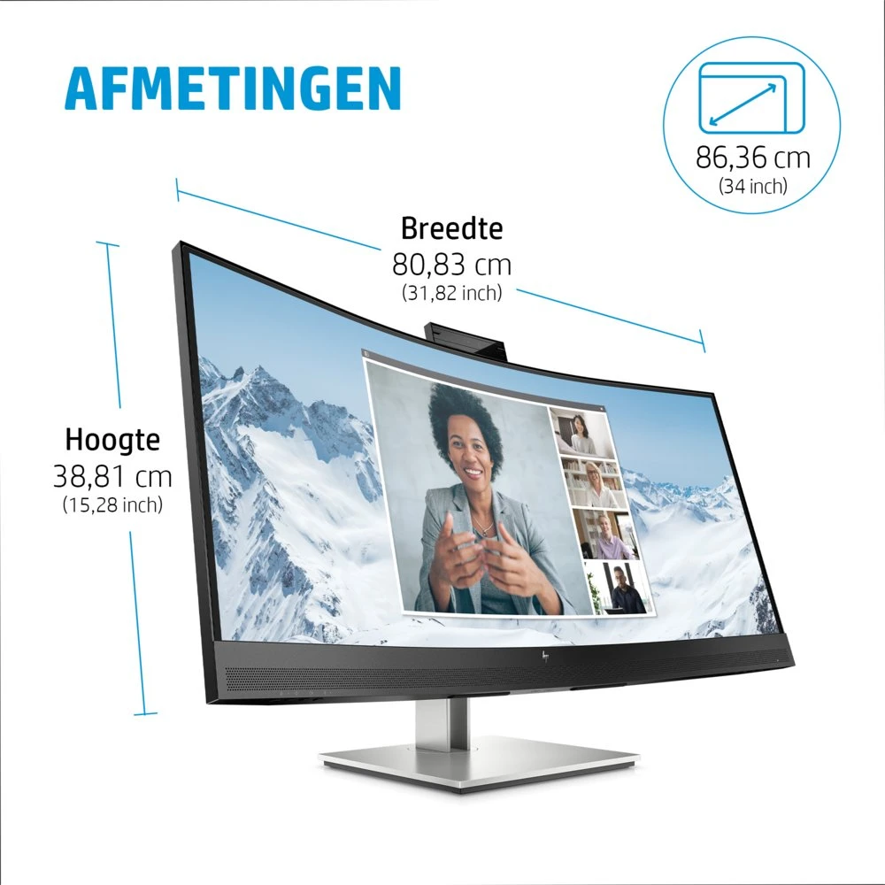 HP E34m G4 34" | 3440x1440 VA | 75Hz | Curved | USB-C | Webcam, Microphone & Speakers | Conferencing Monitor | Ergonomic Design - Afbeelding 11