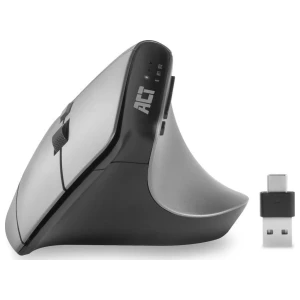 ACT AC5155 | Ergonomische Draadloze Muis | RF-Draadloos + Bluetooth | USB-A en USB-C Receiver | 2400 DPI | Zilver/Zwart
