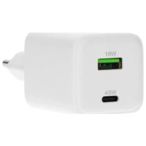 Mobiparts GaN Wall Charger | USB-C & USB-A 3.0 QC 45W | Wit
