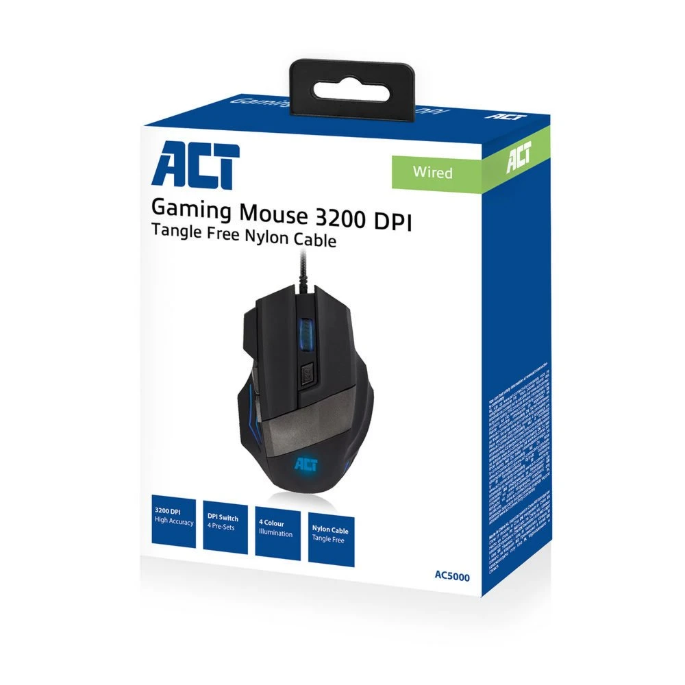 ACT AC5000 | Bedrade Gaming Muis | Rechtshandig | USB-A | 3200 DPI | Zwart - Afbeelding 3