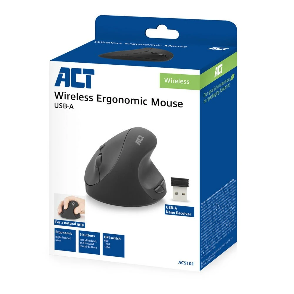 ACT AC5101 Ergo | Draadloze Muis | RF-Draadloos | 1600 DPI | Grijs - Afbeelding 3