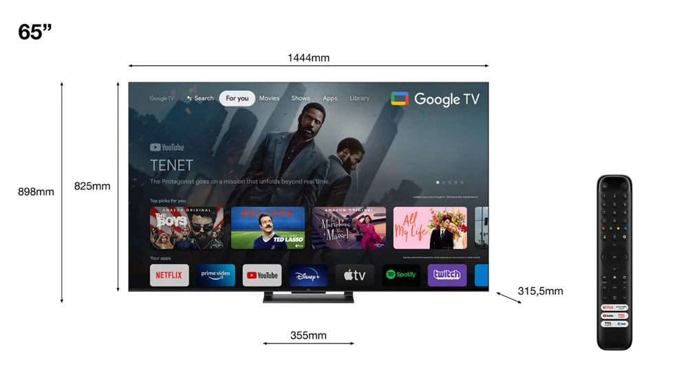 TCL C74 | 65'' Ultra HD 4K | QLED Smart TV | Wifi | Google TV | Local Dimming | Dolby Vision | 144Hz - Afbeelding 2