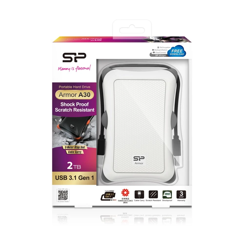 Silicon Power Armor A30 | 2TB Rugged Portable Hard Drive | Schokbestendig (MIL-STD-810G) | USB 3.2 Gen 1 (USB 3.0) | Wit/Grijs - Afbeelding 4