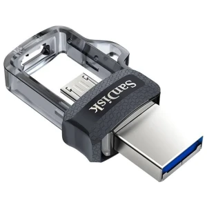 SanDisk Ultra Dual m3.0 | 128GB USB Flash Drive | USB Type-A / Micro-USB 3.2 Gen 1 (3.1 Gen 1) | Zwart, Zilver, Transparant