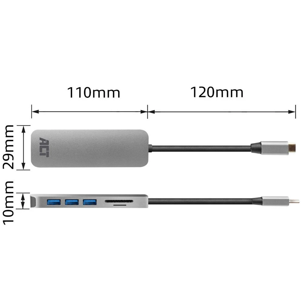 ACT AC7050 | 3-Poorts USB-C Hub | Kaartlezer | Zilver - Afbeelding 6