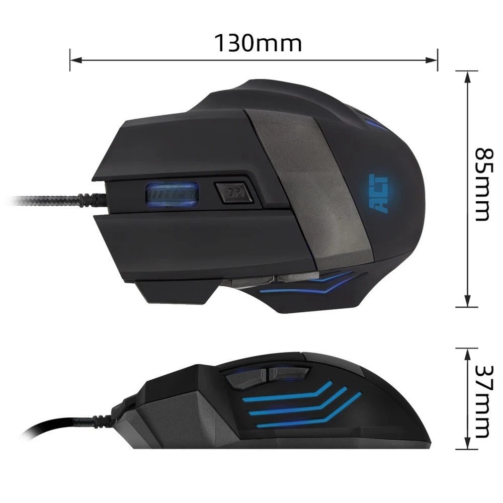 ACT AC5000 | Bedrade Gaming Muis | Rechtshandig | USB-A | 3200 DPI | Zwart - Afbeelding 2