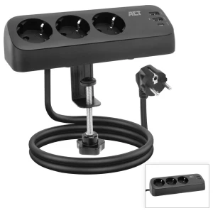 ACT AC2480 | Stekkerdoos | 3 Stopcontacten met 2x USB-A en 1x USB-C | 1,5 m | Zwart