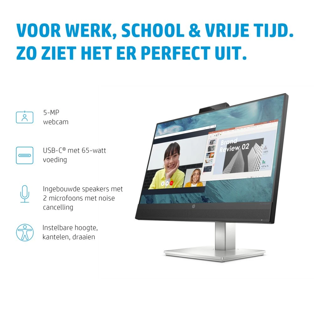 HP E24m G4 23,8" | 1920x1080 FHD IPS | 5ms | 99% sRGB | USB-C met 65W Power Delivery | 5MP Pop-up Webcam | Stereo Speakers | Microfoon | Monitor - Afbeelding 8