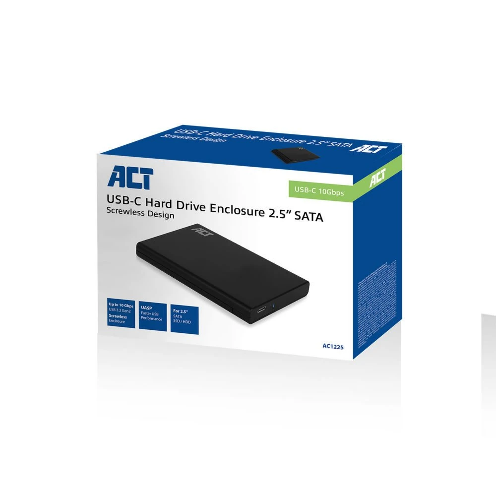 ACT AC1225 | USB-C 3.2 Gen2 2.5" SATA HDD/SSD Behuizing | Tool-Free | 10 Gbps - Afbeelding 2