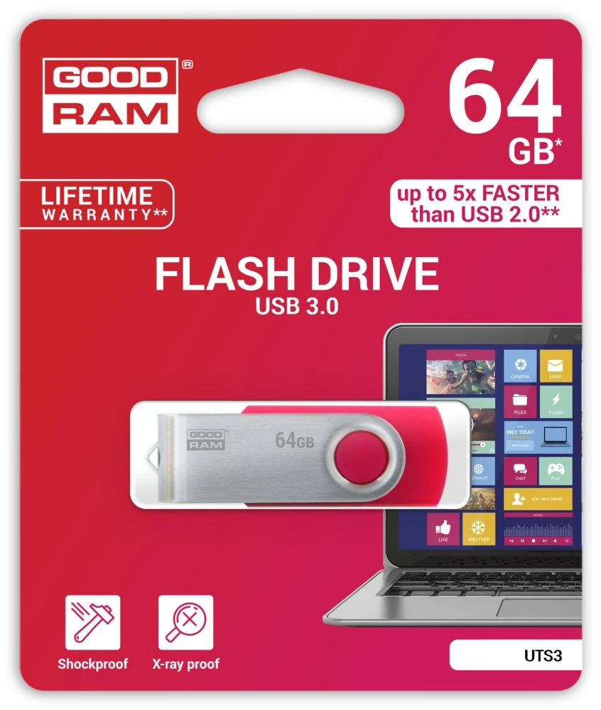 Goodram UTS3 Twister | 64GB USB-A 3.2 Flash Drive | Rood - Afbeelding 2