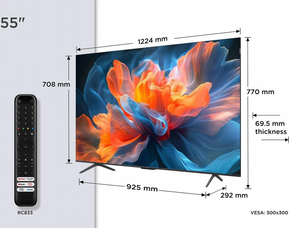 TCL 55T8C | 55" 4K Ultra HD QLED Smart TV | 120Hz | Google TV + Wifi | Dolby Vision & HDR10+ | HDMI 2.1 (2025) - Afbeelding 2