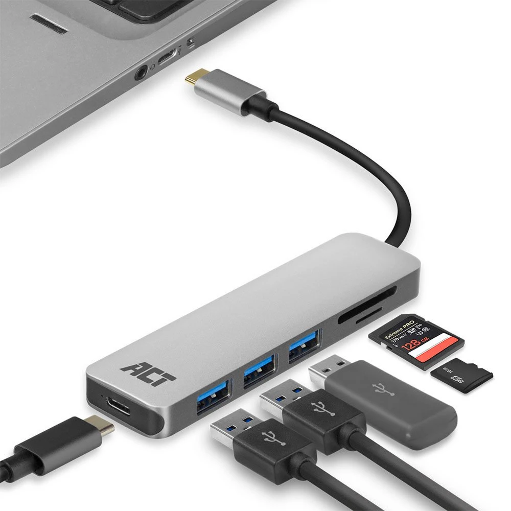 ACT AC7050 | 3-Poorts USB-C Hub | Kaartlezer | Zilver - Afbeelding 5