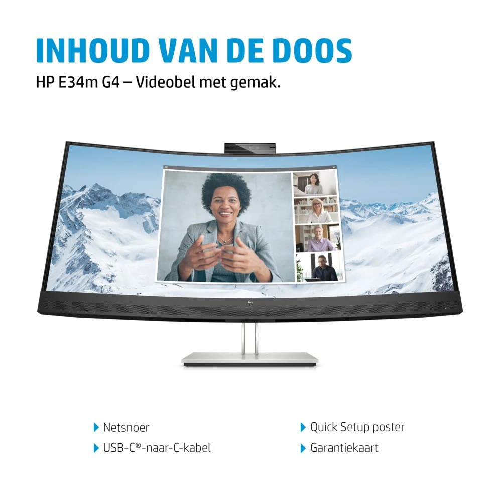 HP E34m G4 34" | 3440x1440 VA | 75Hz | Curved | USB-C | Webcam, Microphone & Speakers | Conferencing Monitor | Ergonomic Design - Afbeelding 15