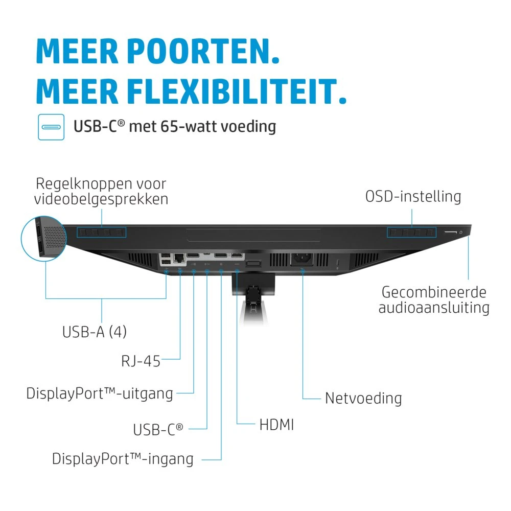 HP E24m G4 23,8" | 1920x1080 FHD IPS | 5ms | 99% sRGB | USB-C met 65W Power Delivery | 5MP Pop-up Webcam | Stereo Speakers | Microfoon | Monitor - Afbeelding 9